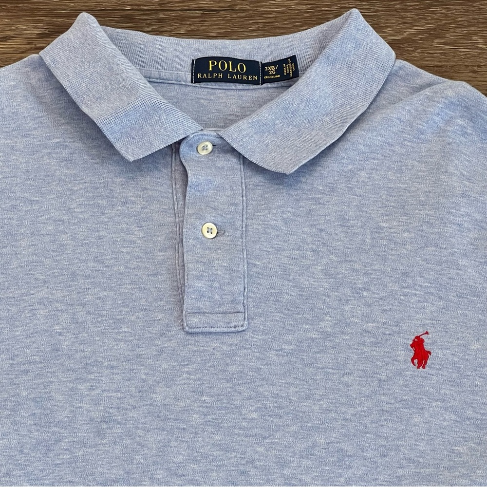 Polo Ralph Lauren Mens 2XB Blue Heather Short Sleeve Cotton Polo Shirt Red Pony